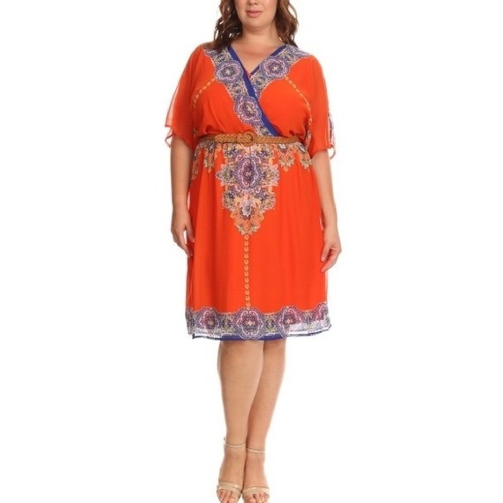Avenue Plus Size Vibrant Boho Faux Wrap Mini‎ Dress, Size 18/20